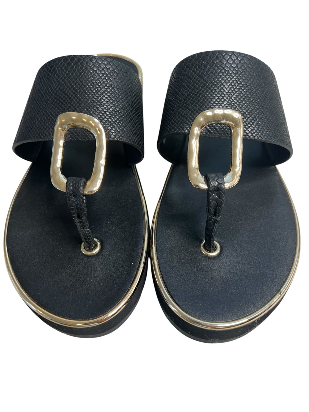 Aldo Black Slide Sandals with Gold Buckle SZ 7 - Picture 3 of 9